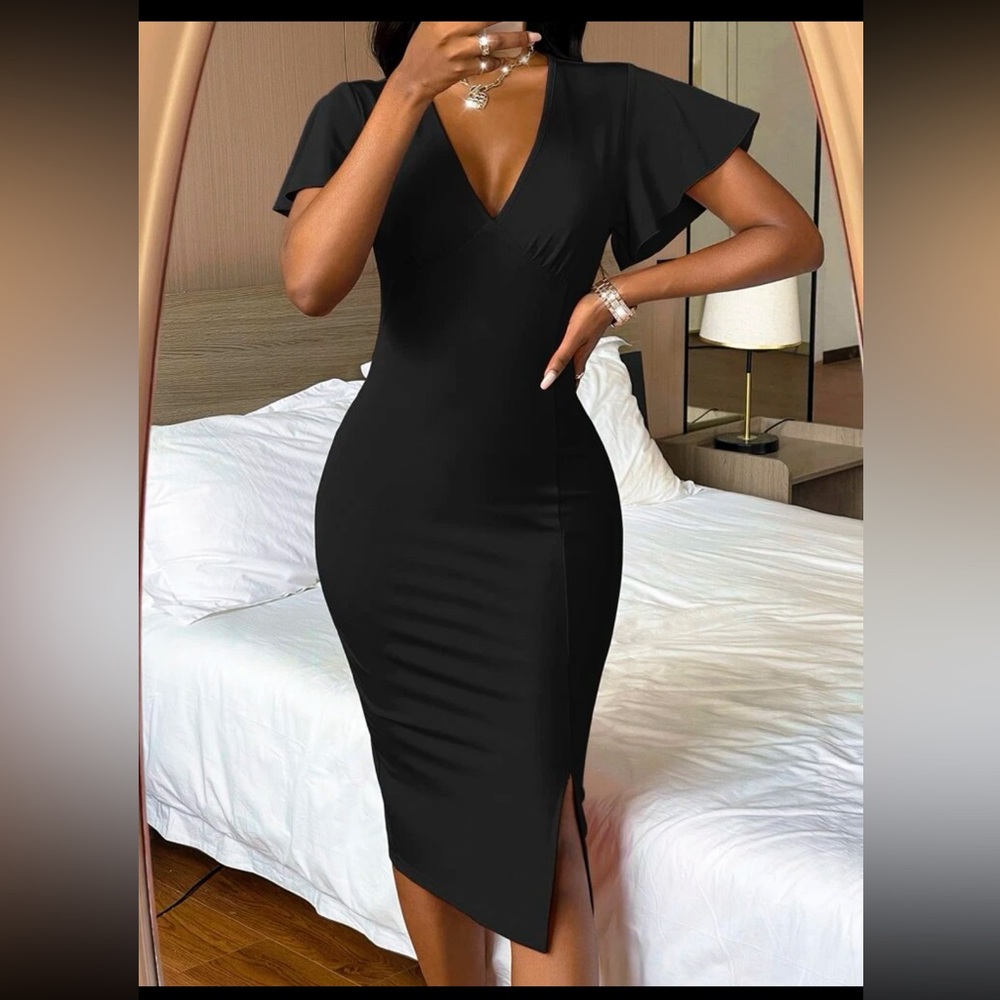 She Means Business Black Midi Dress
